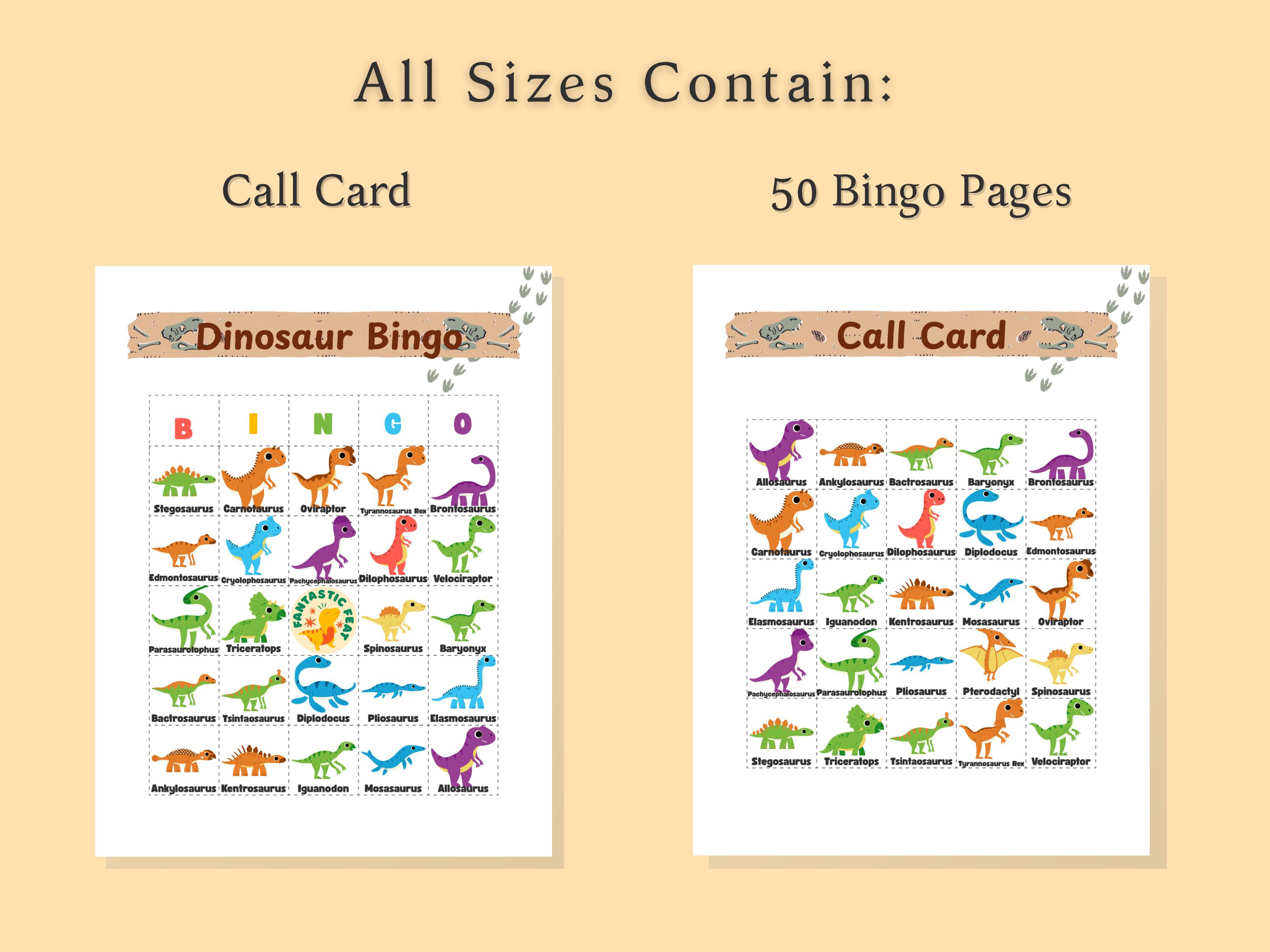 Dinosaur Bingo Cards 50 Pages Printable |a4|a5|letter|half Letter|b5 ...