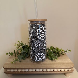 White Rainbow 20oz Beer Can Glass Tumbler with Lid & Straw