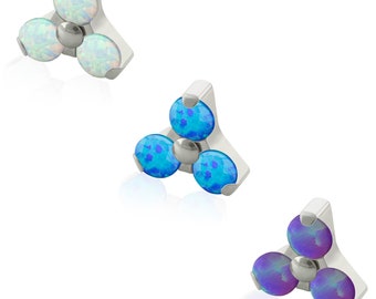 14g Threaded Titanium Top, Trinity Opal Prong setting, 14g Dermal Top, 14g Trinity studs dermal top end, Opal Trinity top stud for labret.