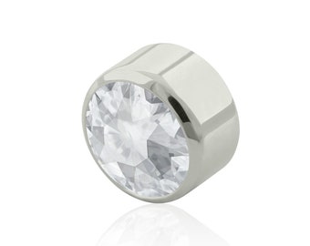 14g Threaded Accessory in Titanium Bezel setting White Cubic Zirconia 1.2mm threading pattern, for dermal anchors and 14g backs