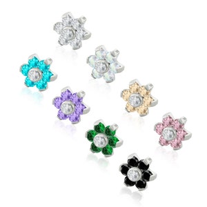 16g-18g Titanio di grado implantare Fiore END Prong-set Cubic Zirconia, 0.9 mm modello di filettatura funziona con i nostri 18g-16g filettati posteriori