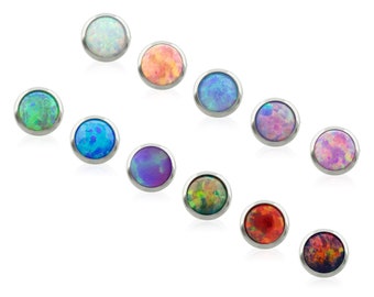 16g-18g Implant Grade Titanium Bezel-set Opal END with a 0.9mm threading pattern works with OUR 18g and 16g threaded backs (Only Top)
