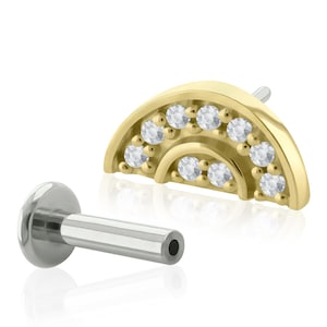 Fadenloses Ende & Labret Solid 14K Gold Crystal Fan END Titan Threadless Back. 20g bis 14g Threadless zurück, Cubic Zirkonia, Threadless Pin