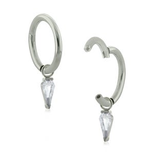 Implant grade Titanium Hoop Earring with Kite CZ Charm for Helix Cartilage and Lobe Piercings - 20g 18g 16g Options