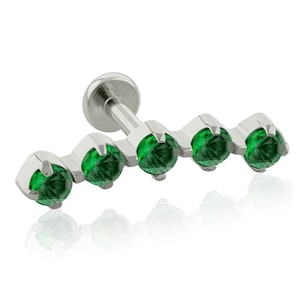 Threaded End and Labret Implant Grade Titanium Crecent Cluster  Prong set Cubic Zirconia with 16g -18g BIG Back earlobe, cartilage piercing