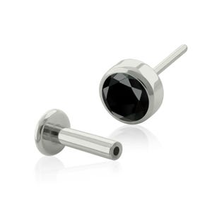 20g to 14g Titanium Push-in Studs, Threadless Black Cubic Zirconia end with Push-in earring, tragus ring, cartilage piercing earlobe jewelry