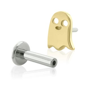 Solidny 14-karatowy złoty Ghost END z tytanowym, bezgwintowym tyłem o wadze od 20 g do 14 g, bezgwintowy, płaski tył.