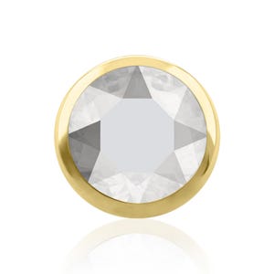 14g Implant Grade Titanium PVD Gold Top, Bezel setting Flat Gem 1.2mm threading pattern, works with our 14g backs and dermal anchors.