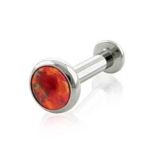 Threaded End & Labret Implant Grade Titanium Red Flat Opal Bezel setting END with 16g or 18g Threaded SMALL Back labret cartilage
