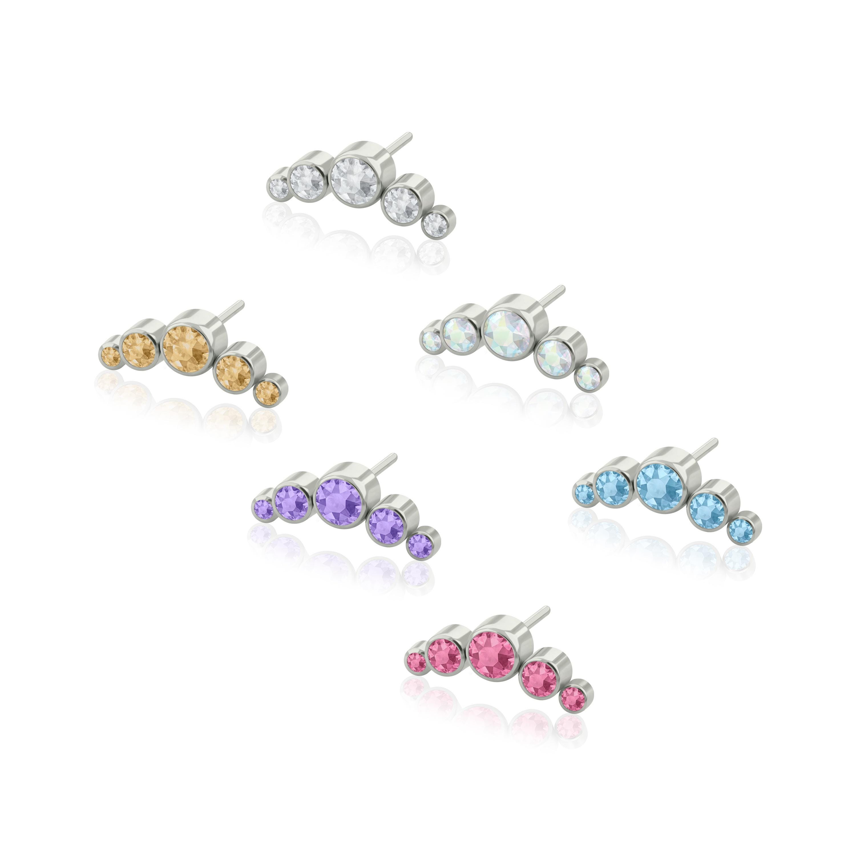 Threadless Accessories: Implant Grade Titanium Threadless End Five cluster Bezel set CZ 0.46mm Pin Size compatible with RUWSE Backs