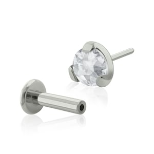 20g to 14g Titanium Push-in Studs, Threadless White Cubic Zirconia end with Push-in back labret earring, tragus studs, cartilage piercing