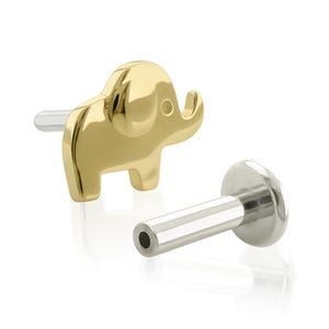 Solid 14K Gold Flat Elephant END with Titanium Threadless Back 20g to 14g Threadless back, Threadless pus pin studs tragus cartilage jewelry