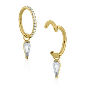 20g 18g 16g Titanium Plated Gold Side Facing Multi Jewel Hoop Earring with Kite CZ Charm for Helix Cartilage and Lobe Piercings