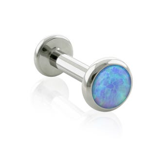 Threaded End & Labret: Implant Grade Titanium Light Blue Flat Opal Bezel setting END with 16g or 18g Threaded Labret BIG Back piercing