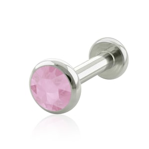 Threaded End & Labret Implant Grade Titanium Light Pink Flat Gem Bezel setting END with 16g or 18g Threaded SMALL Back labret cartilage