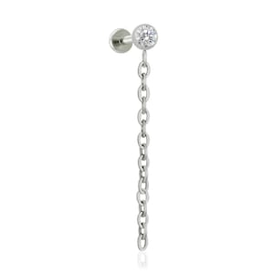 Implant Grade Titanium Bezel-set Cubic Zirconia and Chain END with 16g or 18g Threaded Labret BIG Back (Top and Bottom)