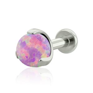 Limited Edition Titanium Opal Prong-Set End  Threaded Labret for Earring and Tragus Piercings 16g and 18g Small Back Implant Grade Titanium