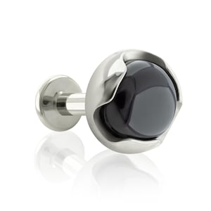 Implant Grade Titanium Threaded Full Prong setting Onyx END & Labret, 16g or 18g BIG Flat Back, (Top and Bottom)