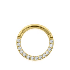 Anillo de titanio de grado de implante de 16 g con revestimiento de PVD dorado y circonitas cúbicas transparentes para perforaciones en el tabique, el cartílago y el lóbulo