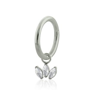 20g,18g,16g Implant Grade Titanium BASIC Hoop Earring with triple Cubic Zirconia marquise FAN charm for Helix, Cartilage & Lobe Piercing