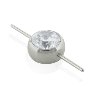 Threadless Accessories: Implant Grade Titanium end Bezel setting Cubic Zirconia double pin  for Barbell 0.46mm Pin Size