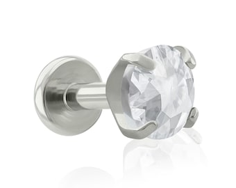 14g Internally THREADED Implant Grade Titanium and Prong-setting Cubic Zirconia Conch stud, lobe earring, minimalistic cartilage Ear Studs