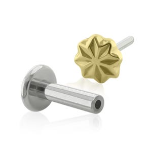 Solidna złota końcówka świecąca Glow Star END z implantem tytanowym o wadze od 20 g do 14 g, bez gwintu i z płaskim tyłem.