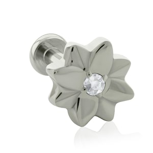 Implant Grade Titanium Threaded Imperial Flower END of Cubic Zirconia prong-setting & Labret, 16g or 18g SMALL Flat Back, (Top and Bottom)