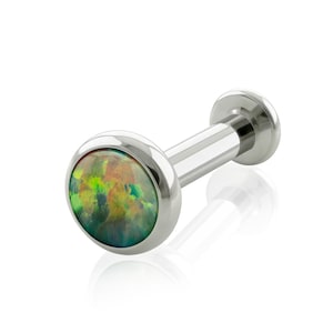 Threaded End & Labret Implant Grade Titanium Dark Green Flat Opal Bezel setting END with 16g or 18g Threaded SMALL Back labret cartilage