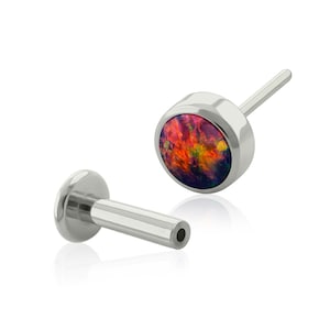 20g to 14g Titanium Push-in Studs, Threadless Black Opal end with Push-in back labret earring tragus stud cartilage piercing earlobe jewelry
