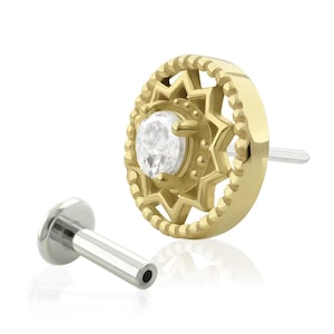Solides 14K Gold Thrive END mit 20g bis 14g Threadless Titan Threadless zurück, Threadless Druckstift oben und unten, Gold Ohrring, Ohrstecker