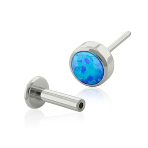 20g to 14g Titanium Push-in Studs, Threadless Dark Blue Opal end with Push-in back labret earring tragus studs cartilage piercing earlobe