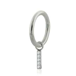 20g - 18g - 16g Huggie Hoop Earrings Titanium Hinged Hoop with Baguette Cubic Zirconia charm for Rook, Helix, Cartilage and Lobe Piercing.