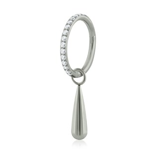 20g - 18g - 16g Huggie Hoop Earrings Titanium Side CLEAR Cubic Zirconia with Drop charm for Helix, Cartilage and Lobe Piercings.