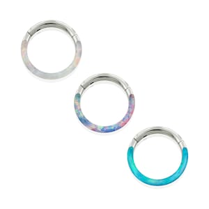 16g Titanium Front Facing Synthetic Opal for Septum, Cartilage, Lobe Piercing hoop, Hinged Hoop, Front Facing clicker ring, earring hoop