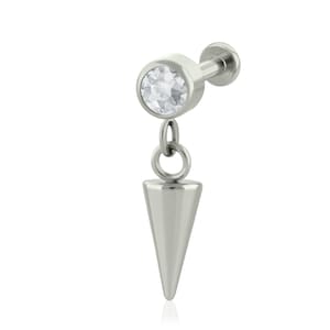 Threaded End & Labret Implant Grade Titanium Bezel-set Cubic Zirconia and Spike END with 16g or 18g Threaded Labret SMALL Back ear piercing