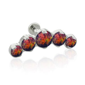 Threaded End and Labret Implat Grande Titanium Five Cluster Prong setting Opal with 16g -18g SMALL Back helix jewelry catilage piercing