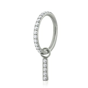 20g - 18g - 16g Huggie Hoop Earrings Titanium Side CLEAR Cubic Zirconia with Baguette charm for Rook, Helix, Cartilage and Lobe Piercing.