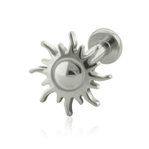 18g-16g Implant Grade Titanium Threaded Radiant Sun END & SMALL Flat Back, (Top and Bottom) for earlobe and cartilage piercings