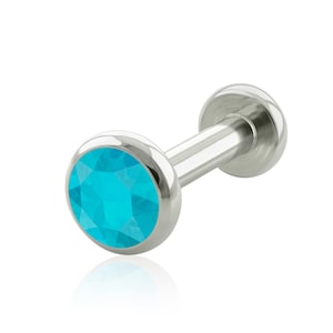 Threaded End & Labret Implant Grade Titanium Aquamarine Flat Gem Bezel setting END with 16g or 18g Threaded SMALL Back labret cartilage