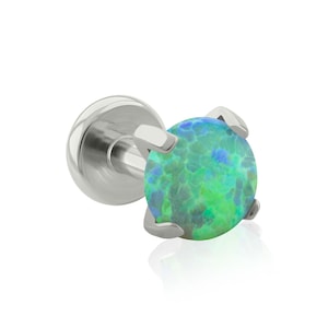 Threaded End & Labret: Implant Grade Titanium Lime Green Opal Prong-set END with 16g or 18g Threaded Labret BIG Back ear, mouth piercing