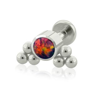 Extremo roscado y labret: titanio de grado de implante con engaste de ópalo en el bisel, doble extremo lateral con perforación de oreja GRANDE de 16 g o 18 g