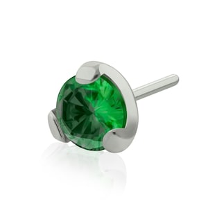 Implant Grade Titanium Threadless Prong setting END 3-PRONGS Cubic Zirconia Push-Pin Top earring.