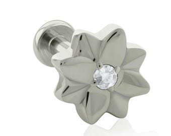 Implantaatkwaliteit titanium keizerlijke bloem met schroefdraad EINDE van zirkonia steker en labret, 16 of 18 g KLEINE platte achterkant, (boven- en onderkant)