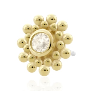 Solid 14K Gold Aztec END with 20g to 14g Threadless Titanium back, Threadless push pin ends, gold ends for ear, nose tragus piercings