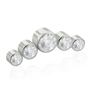 16g-18g Thread Accessories: Titanium Five Curved Bezel setting Cubic Zirconia 0.9mm threading pattern works with 18g & 16g threaded backs