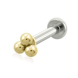 16g-18g Implant Grade Titanium or Plated Gold Titanium Triple Bead Cluster top SMALL Flat back Titanium earring for cartilage piercings