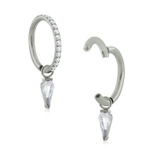 20g 18g 16g Implant grade Titanium Side Facing Multi-gem Hoop Earring with Kite CZ Charm for Helix Cartilage and Lobe Piercings