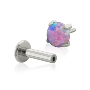 Piercing para el cartílago de la oreja con ópalo violeta claro de titanio de grado de implante, con inserción a presión, parte posterior de 20 g a 14 g, piercing para el cartílago de la oreja, piercing para la oreja con ópalo, joya de ópalo