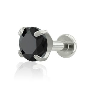 Threaded End & Labret: Implant Grade Titanium Black Cubic Zircon Prong-set END with 16g or 18g Threaded Labre SMALL Back labret cartilage
